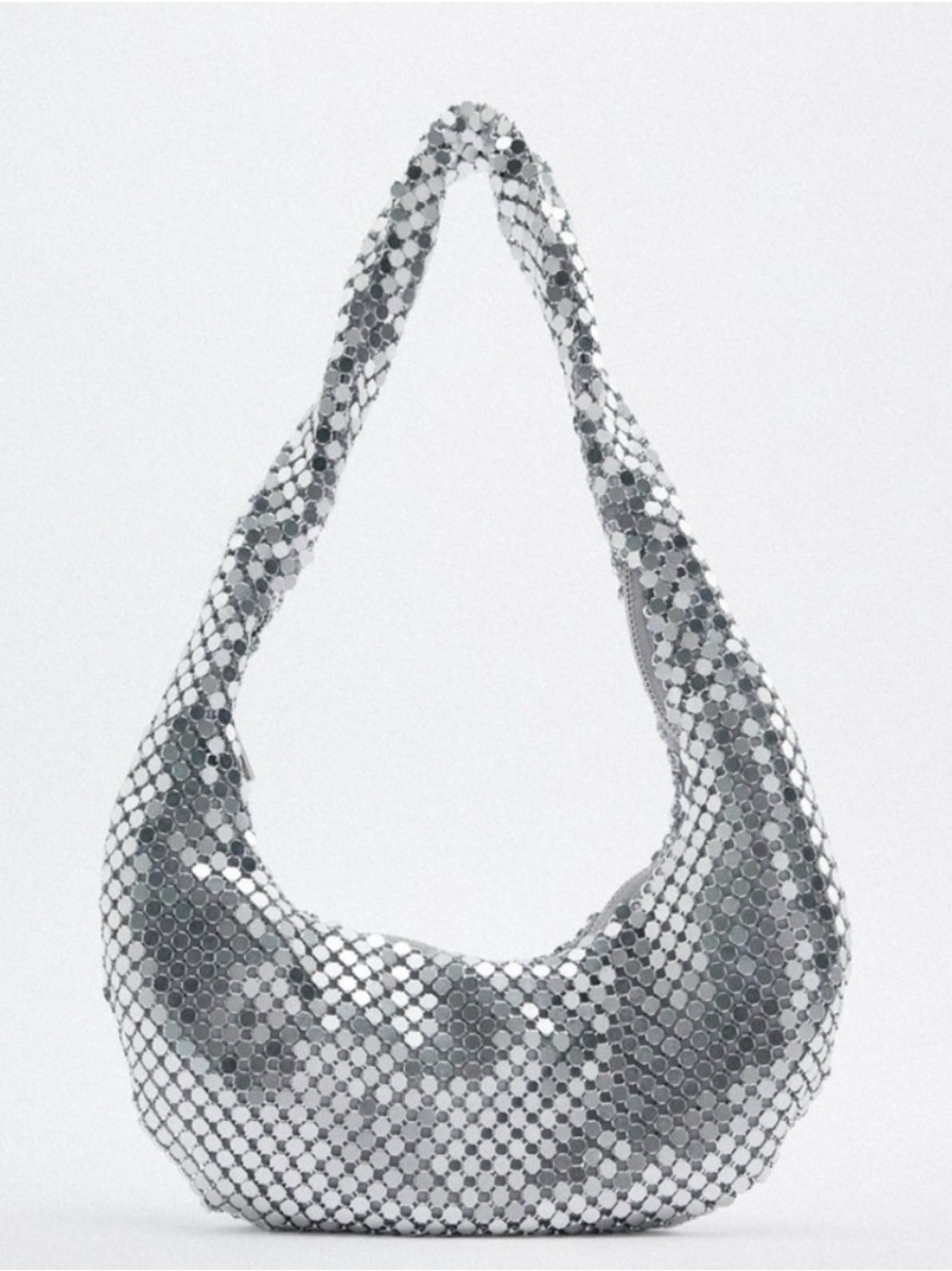 Zara Silver Sequin Shoulder Hobo Bag